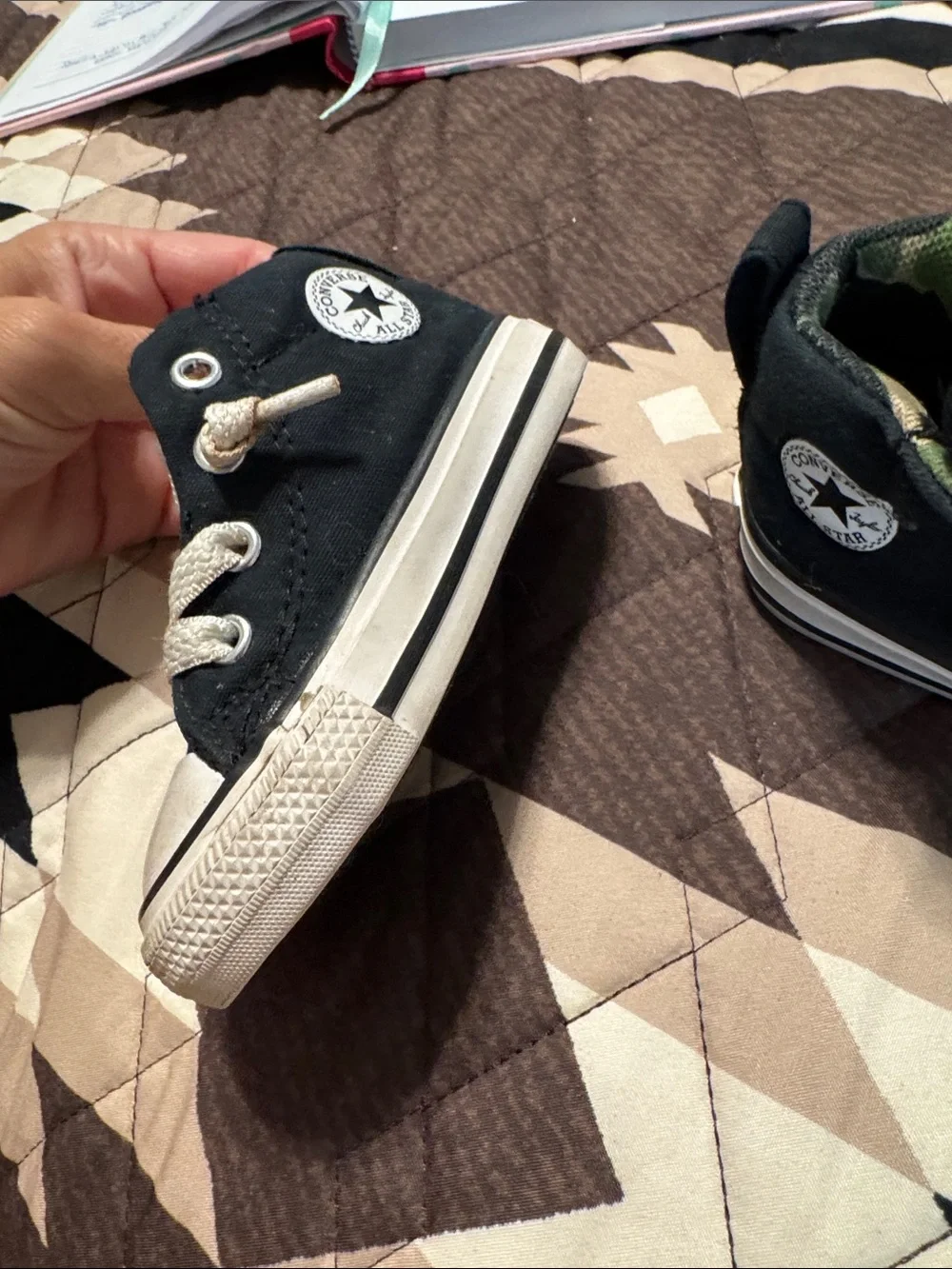 Converse Kids Black and Green Camo High Top Sneakers